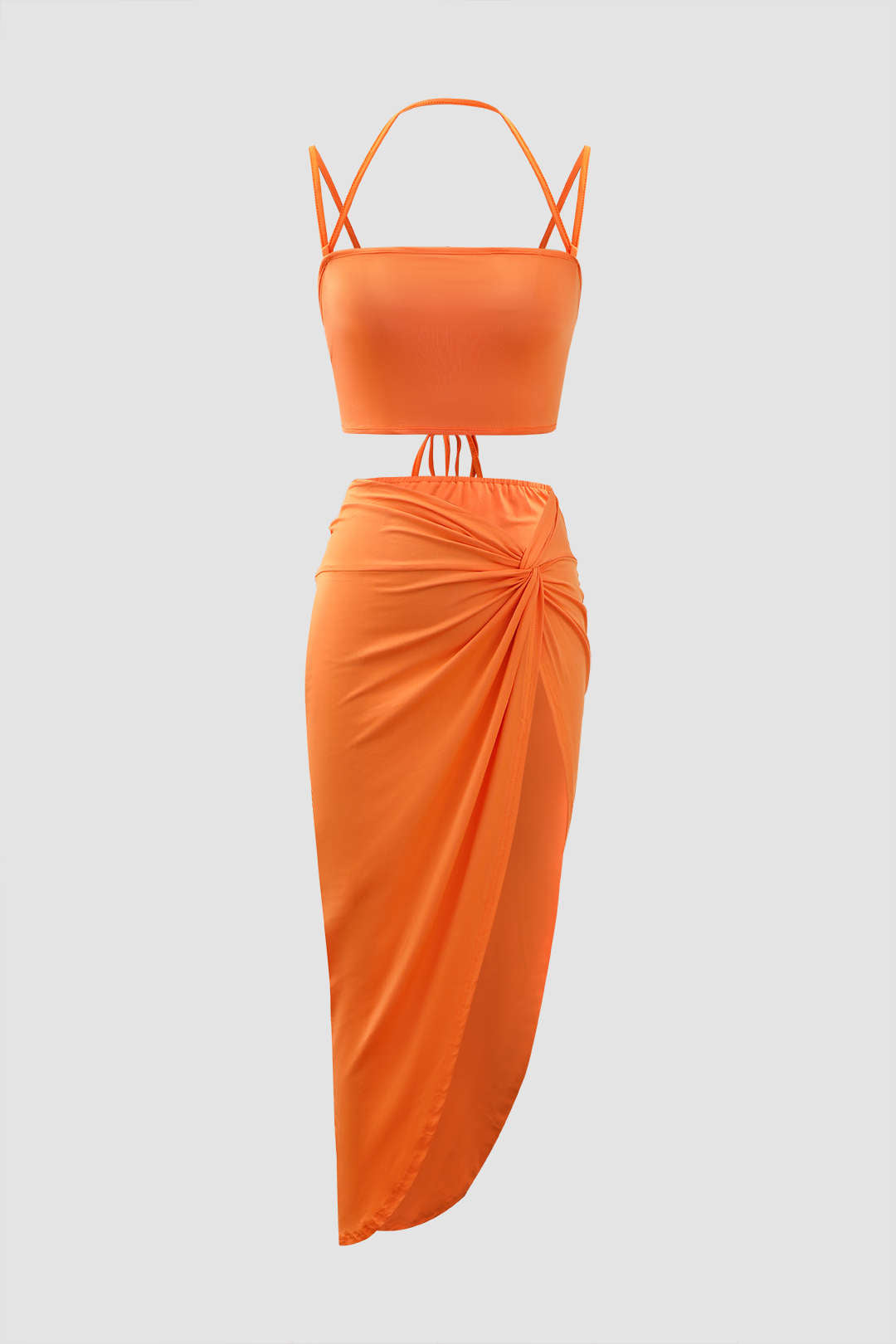 Halter Tie Cami And Asymmetric Twist Skirt Set