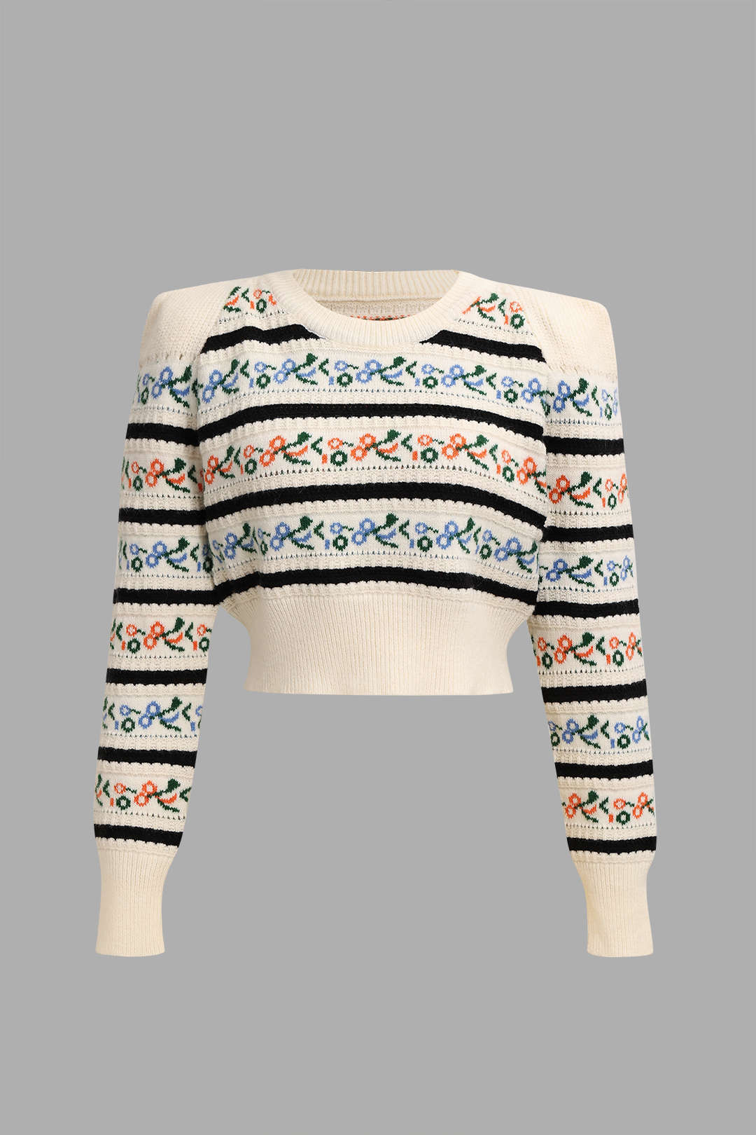 Floral Padded-Shoulder Sweater