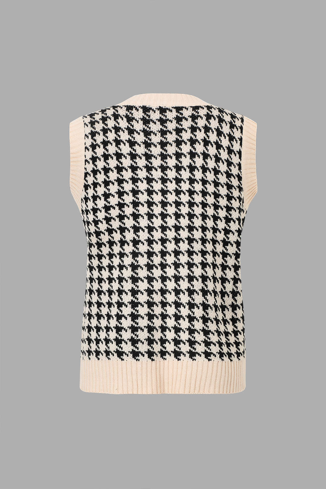 Contrast Trim Houndstooth Vest