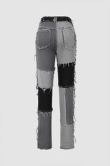 Frayed Patchwork Skinny Jeans