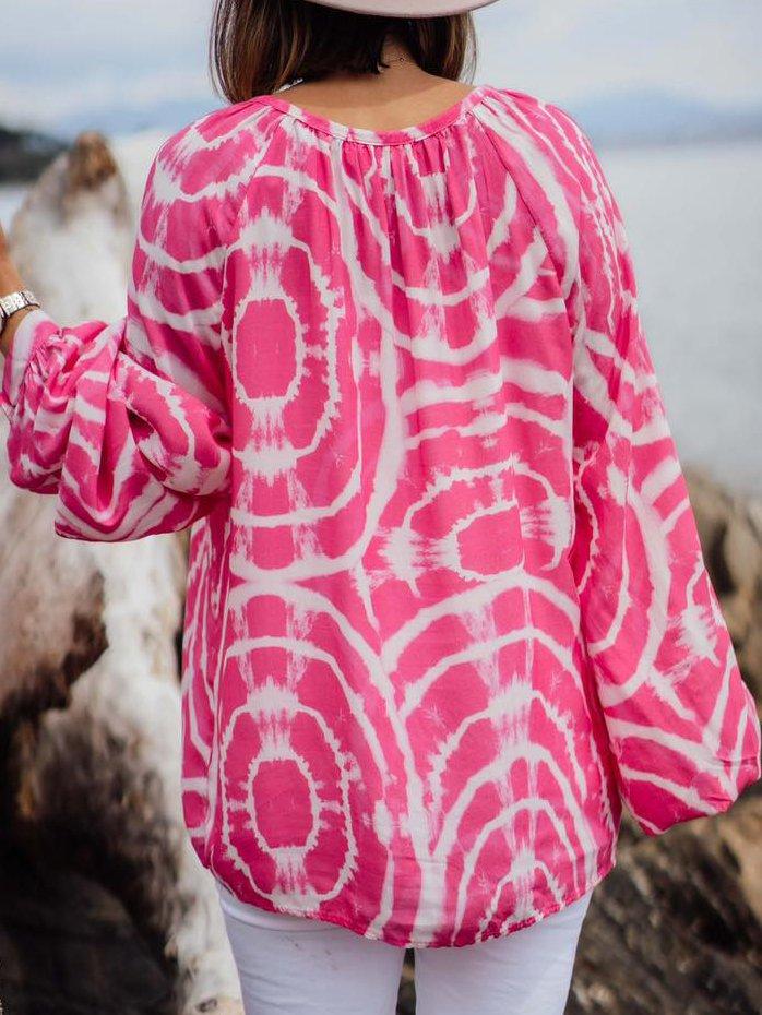 Pink Casual Printed Ombre/tie-Dye Shirts & Tops