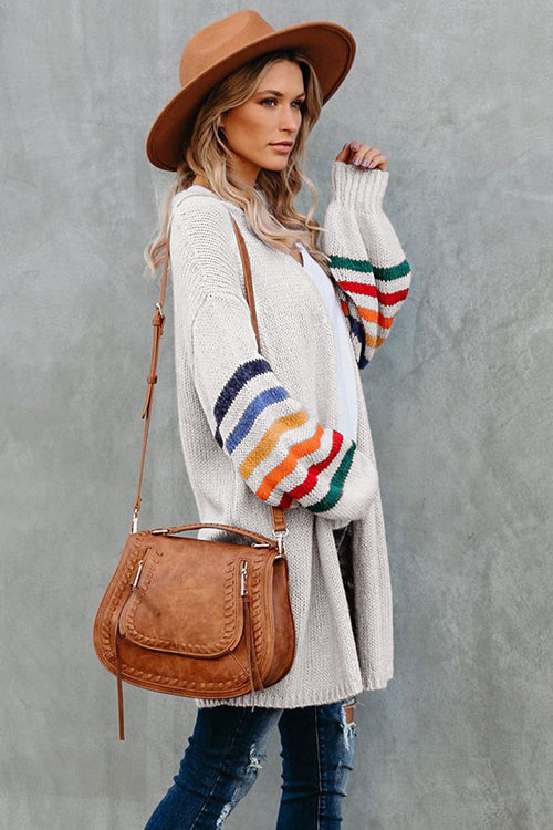 Going For Cozy Rainbow Striped Cardigan