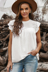 Chic Encounter Lace Dotted Short Sleeve Top
