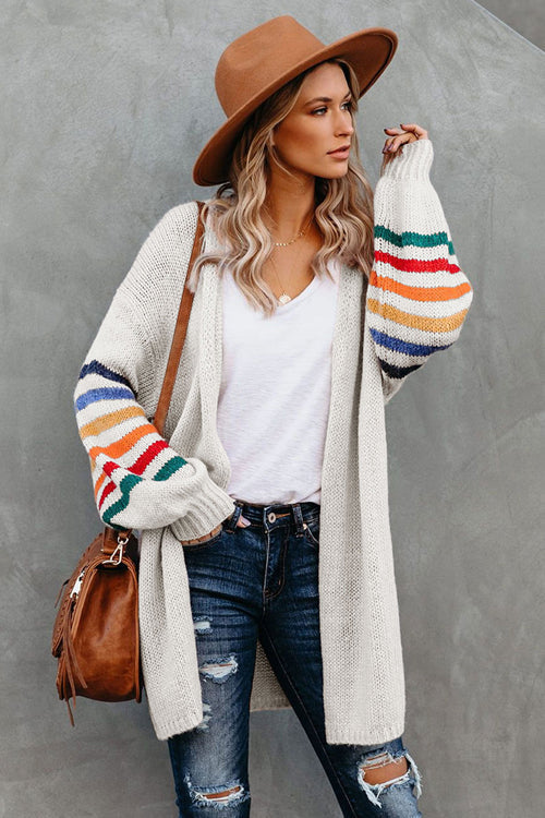 Going For Cozy Rainbow Striped Cardigan