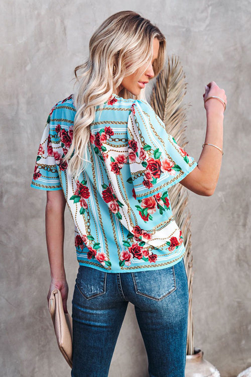 Hello Darling Floral Print Short Sleeve Top