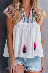 Preorder-Keep Dreamin' Tassel Boho Embroidered Top