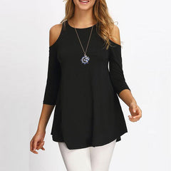 Open Shoulder  Cutout  Plain Blouses