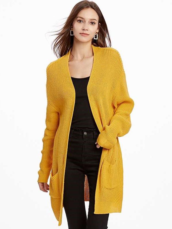 Plus Loose Knit Pocket Long sleeve Cardigan