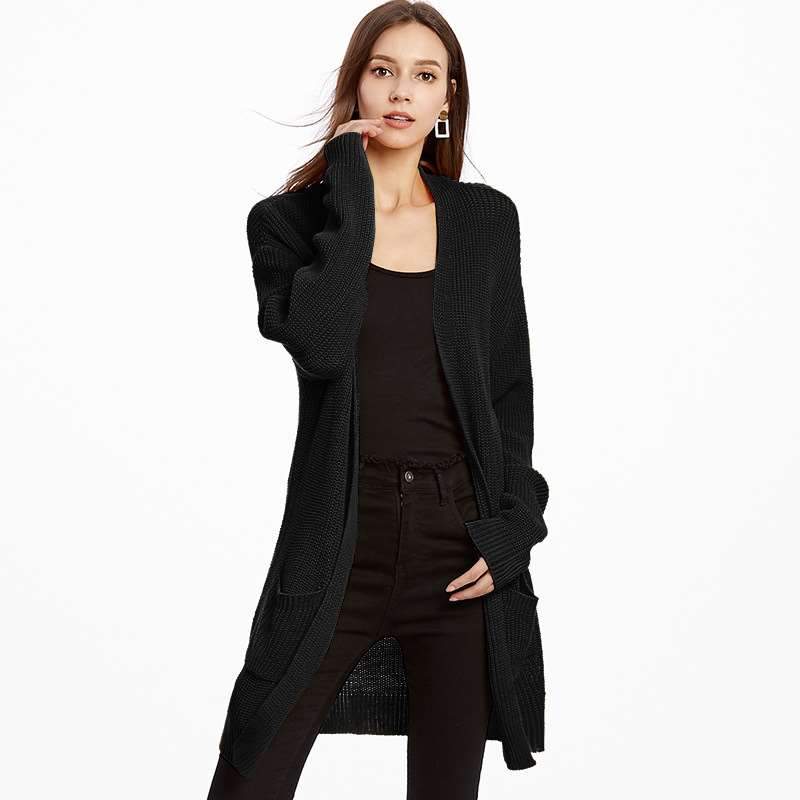 Plus Loose Knit Pocket Long sleeve Cardigan