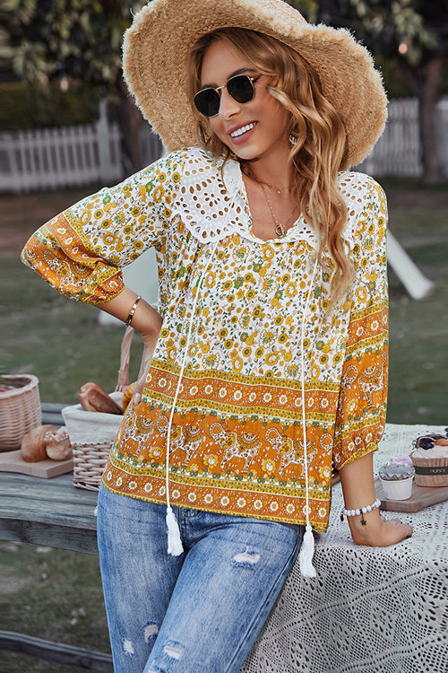 In The Summer Lace Boho Print Top