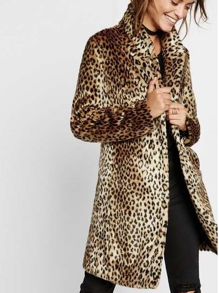 Plush Leopard print Stand collar Coats