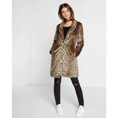 Plush Leopard print Stand collar Coats