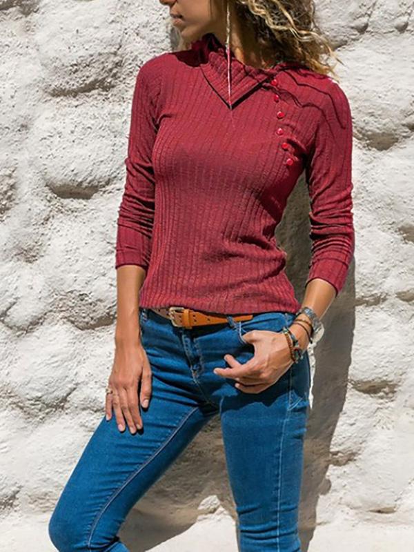 Plain Long Sleeved Button-down Sweater