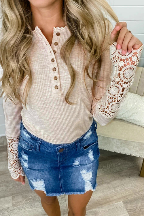 Eyes On Me Ribbed Lace Long Sleeve Top
