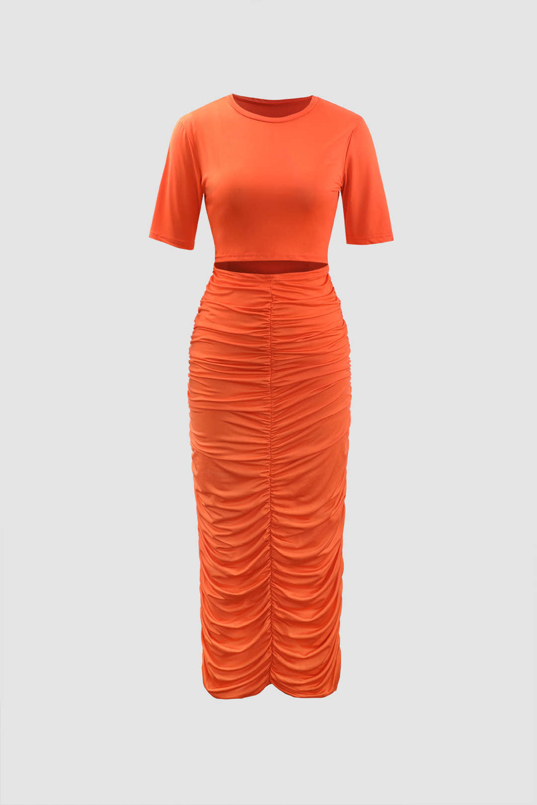 Cut Out Ruched Bodycon Maxi Dress