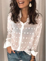 Point Long sleeve V neck Pure Blouses