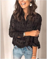 Point Long sleeve V neck Pure Blouses