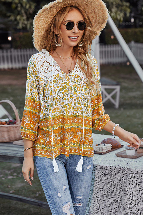 In The Summer Lace Boho Print Top