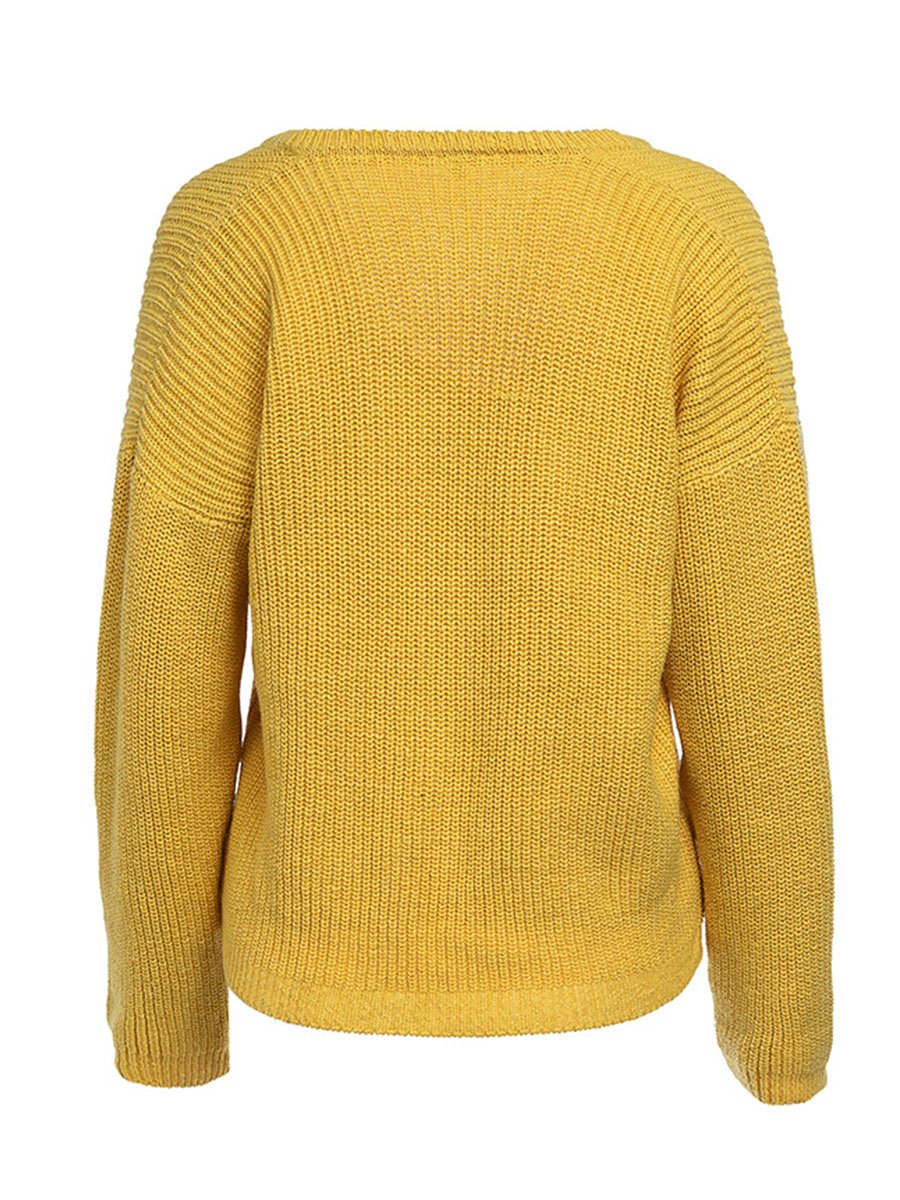 Plain Deep V Neck Long Sleeve Woman More Colors Sweaters