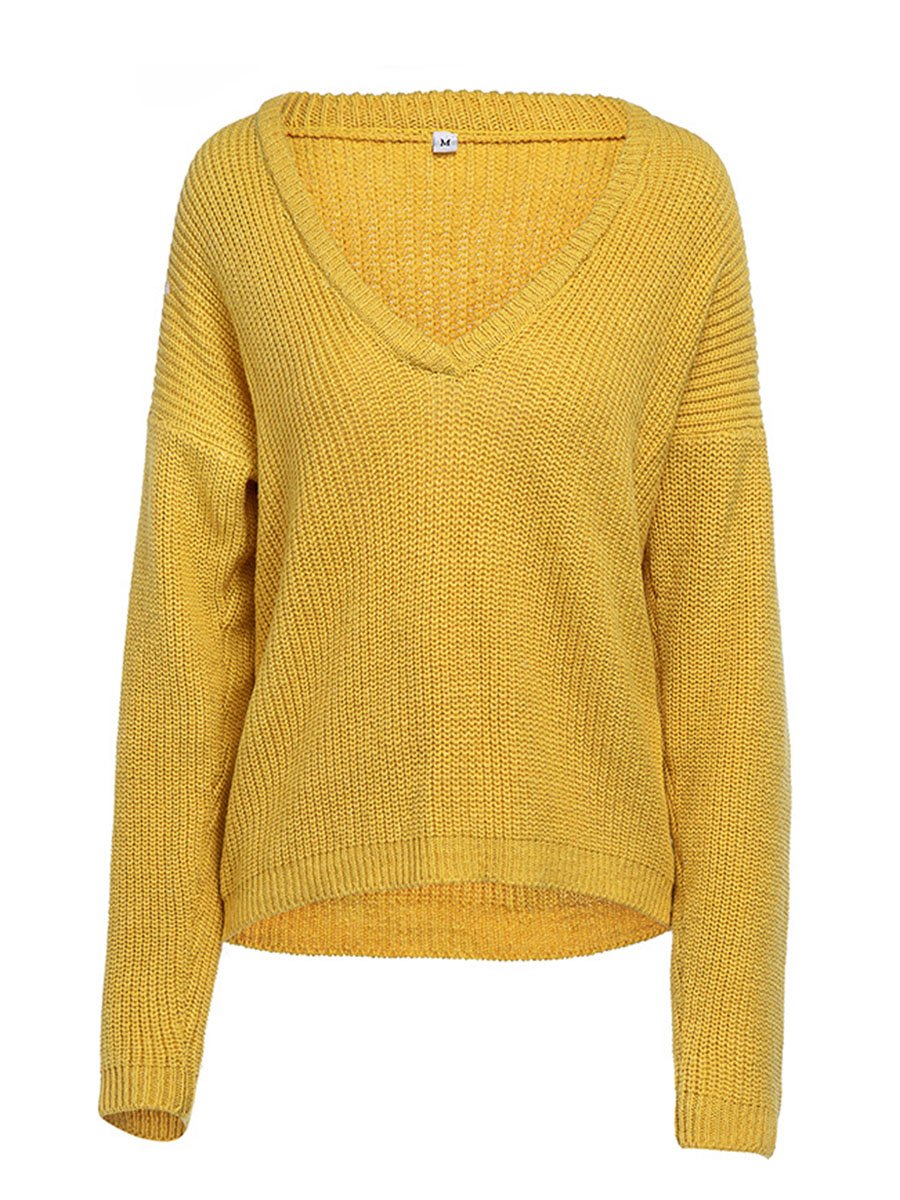 Plain Deep V Neck Long Sleeve Woman More Colors Sweaters