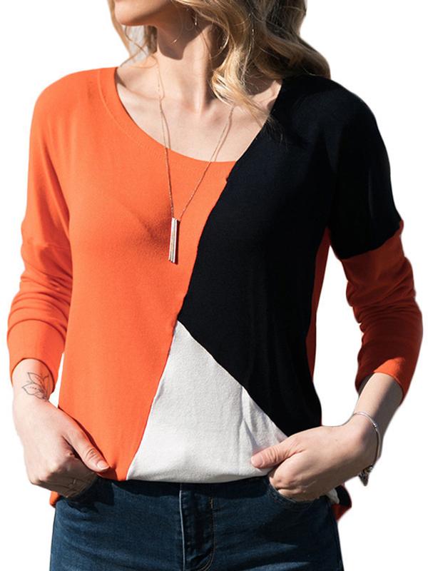 Popular stitching color round collar casual long sleeve T-shirt