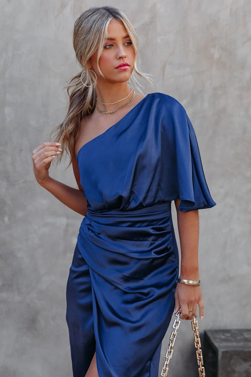 Out For The Day One Shoulder Midi Dress