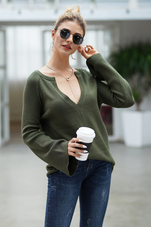 Sleepy Sunday V-Neck OL Knit Sweater