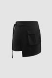 Flap Pocket Wrap Mini Skirt