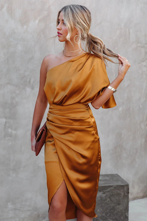 Out For The Day One Shoulder Midi Dress