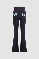 Butterfly Print Flares Leg Jeans