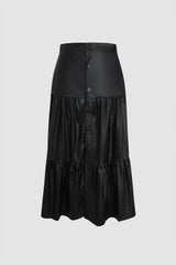 Faux Leather Ruffle Midi Skirt