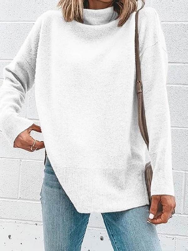 Plain high neck women long sleeve elegant sweaters