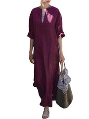 Oversized Women Long Sleeve Solid Cotton Maxi Dress