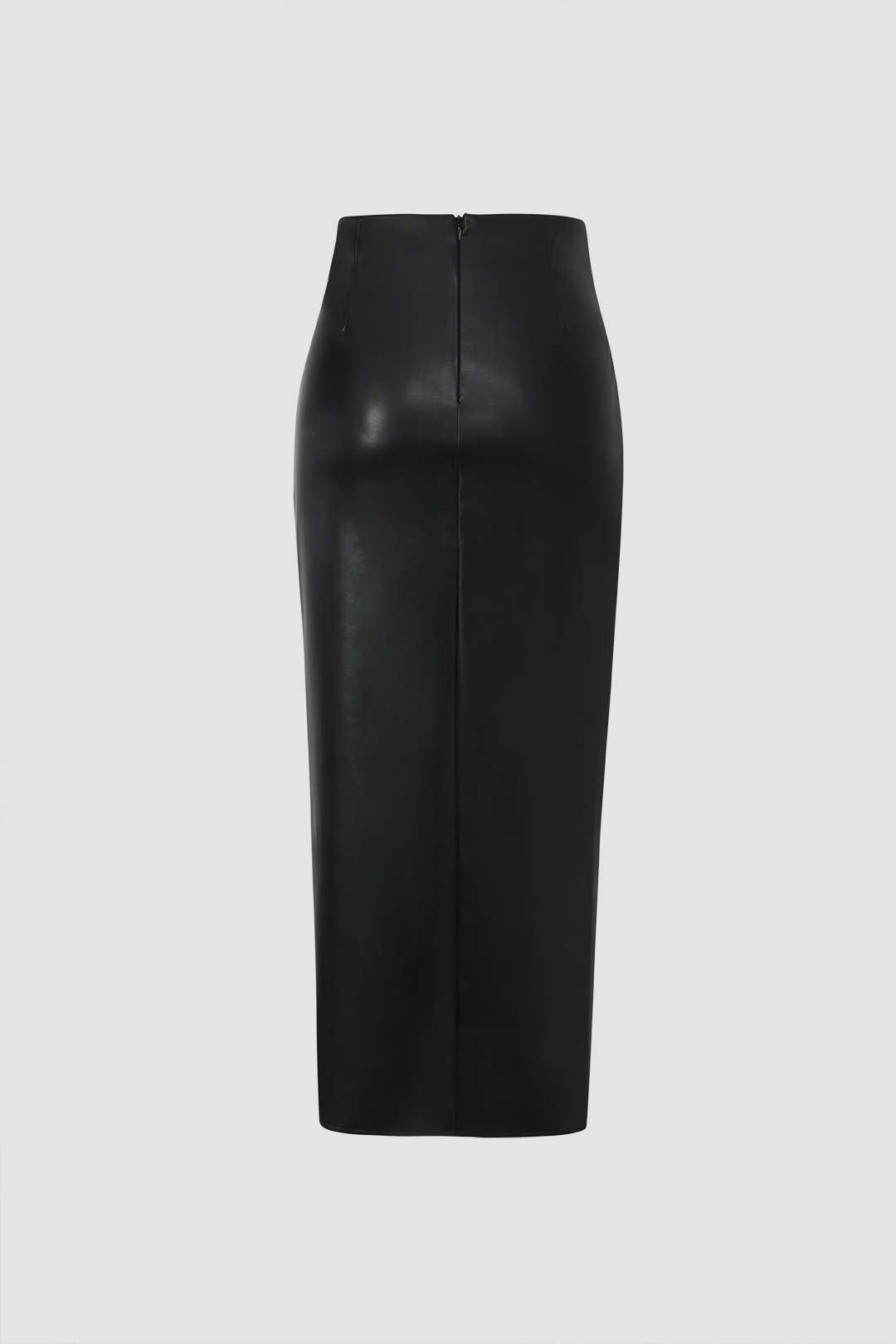 Faux Leather Twist Slit Midi Skirt