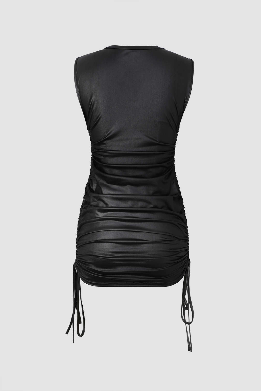 Faux Leather Drawstring Ruched Mini Dress