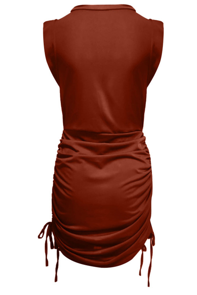 Work Solid Draw String Solid Color O Neck A Line Dresses