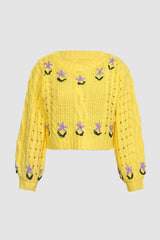 Floral Embroidered Drop Shoulder Sweater