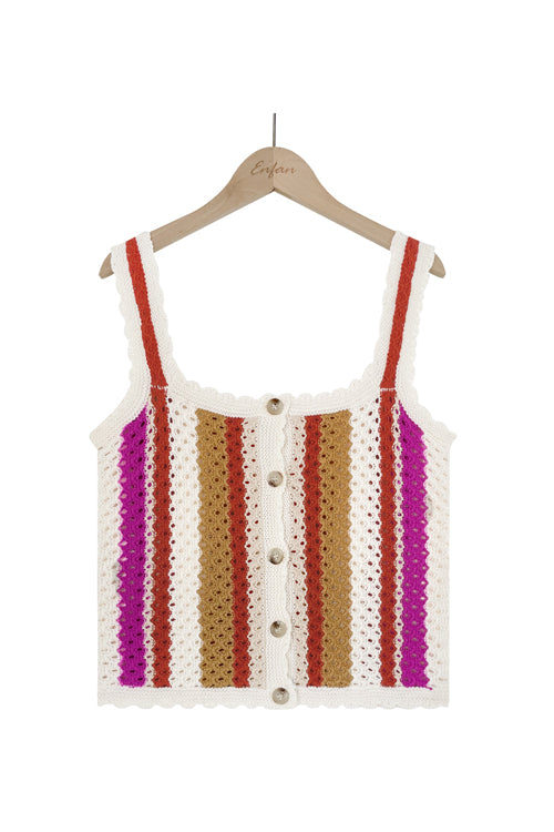 Waiting For Love Colorful Stripe Crochet Knit Top