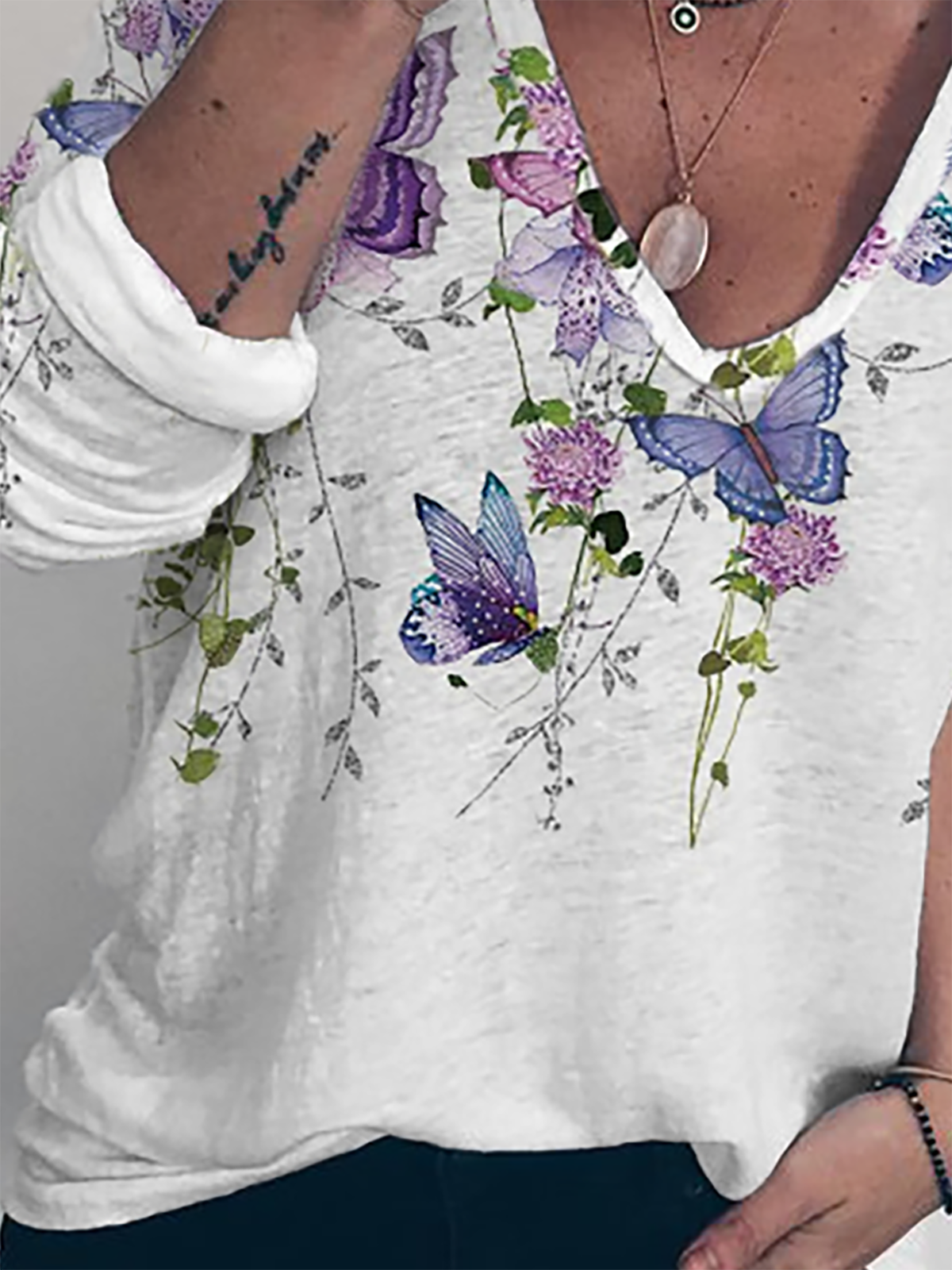 Plus size Casual Butterfly Shirts & Tops