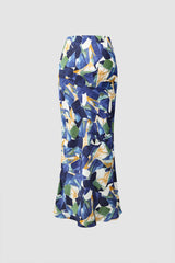 Abstract Print Satin Maxi Skirt