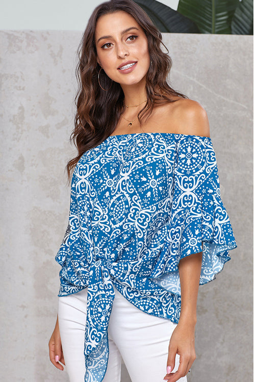 Style Spotting Off the Shoulder Print Top