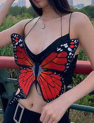 Red Embroidered Butterfly Cami Two Piece Top