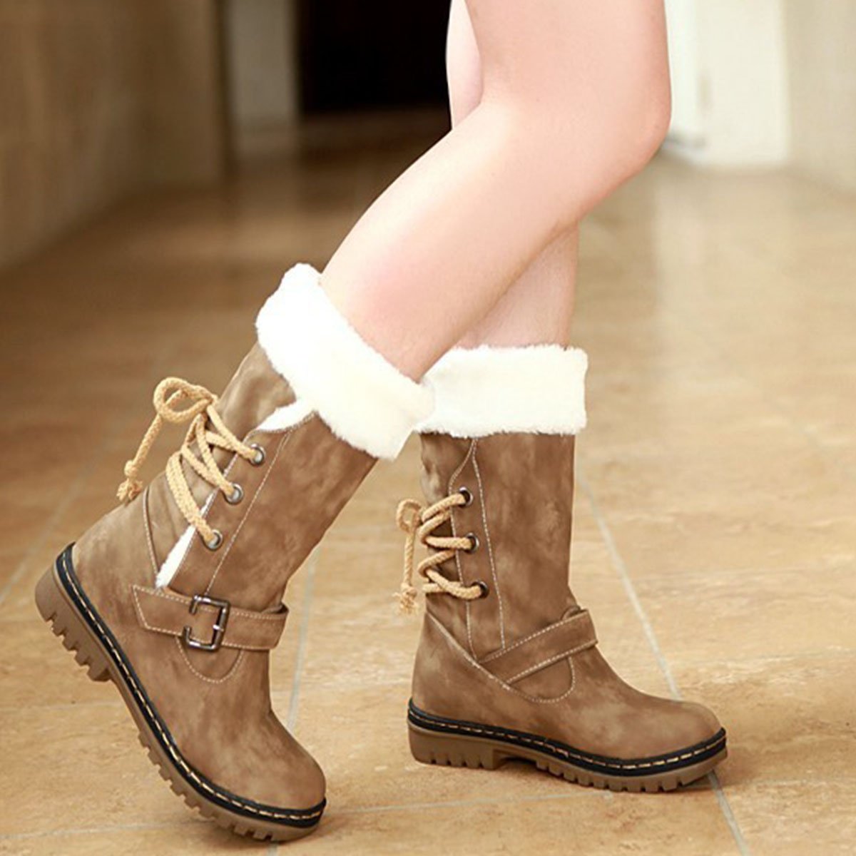 Plain Low Heeled Round Toe Date Woman Boots