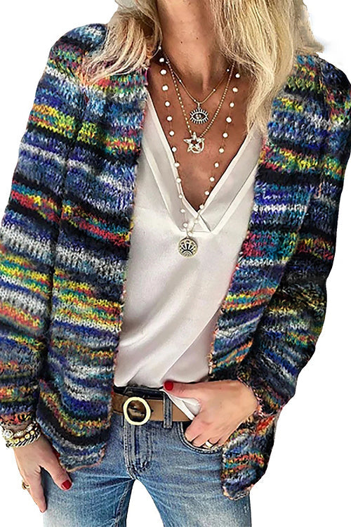 Seasonally Chic Multi Color Stripe Knit Cardigan