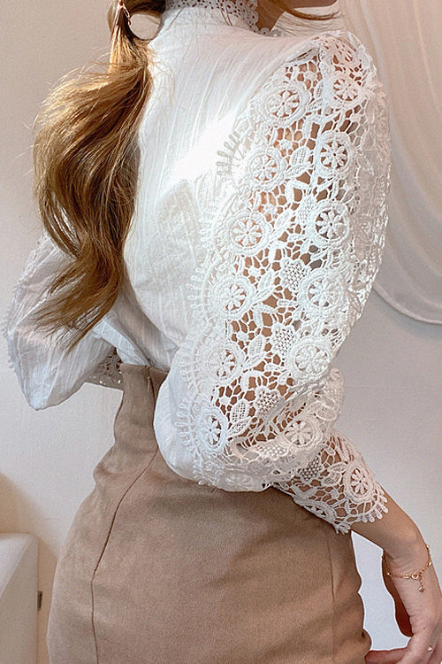 Feel It Still Lace Button Up Top