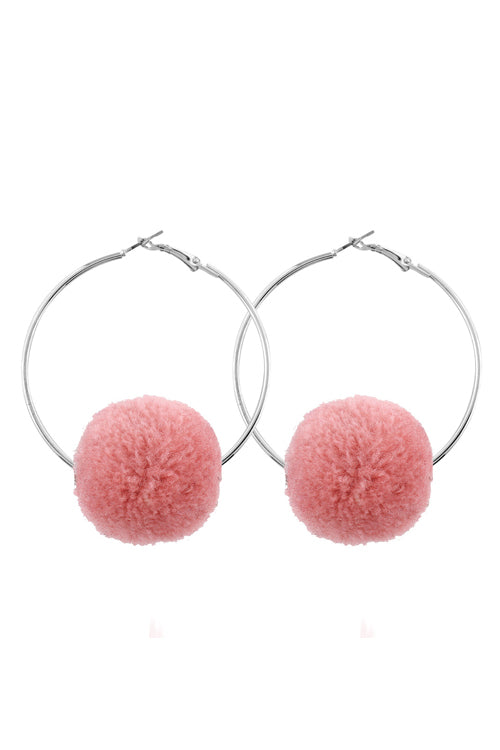 Hoop Fluffy Ball Earrings