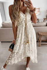 Come To Me Lace Tassel High-Low Maxi Dress