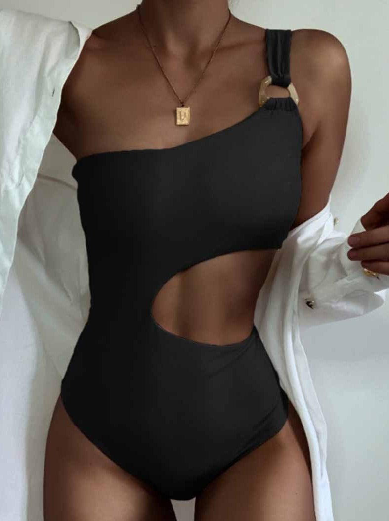 One-Shoulder Sexy Leaky Waist One-Piece Swimsuit