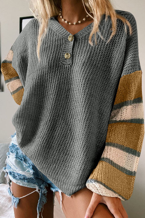 Cozy Love Striped Button Up Knit Sweater