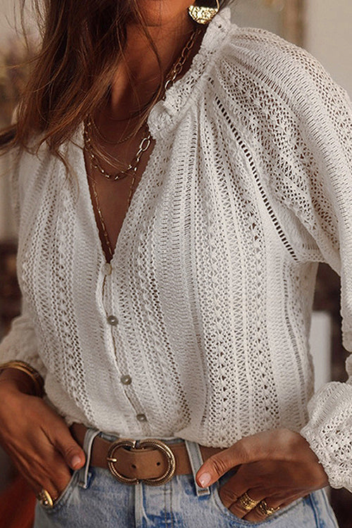 Campfire Cozy Crochet Lace Long Sleeve Top